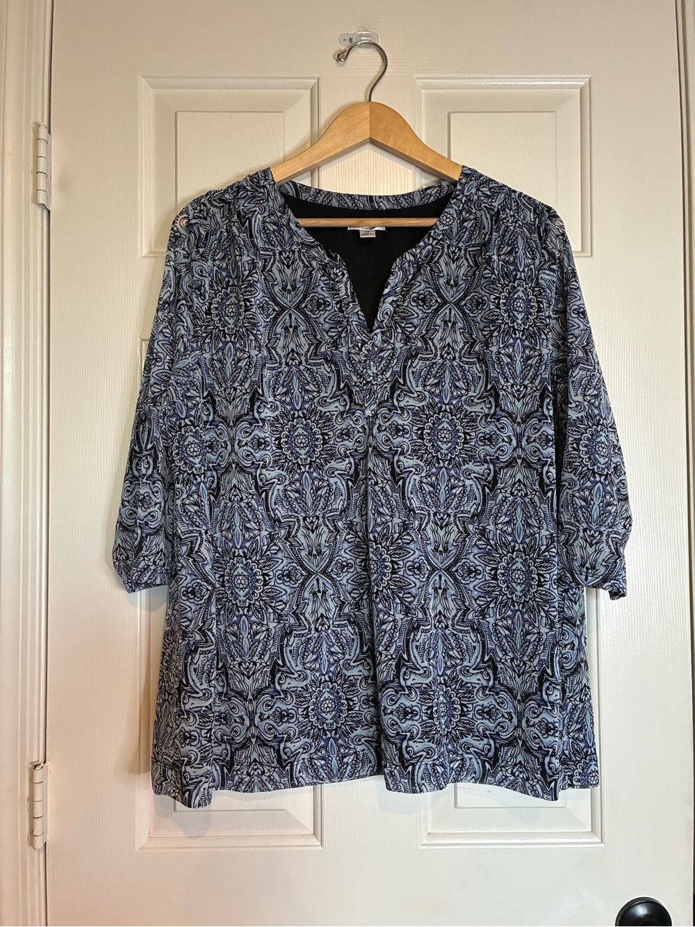 croft & barrow Navy and Light Blue Paisley Split-Neck Tunic